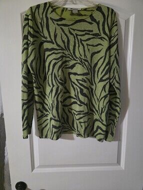 Peter NYgard Lime Green and Black Zebra-Print Scoopneck Sweater
